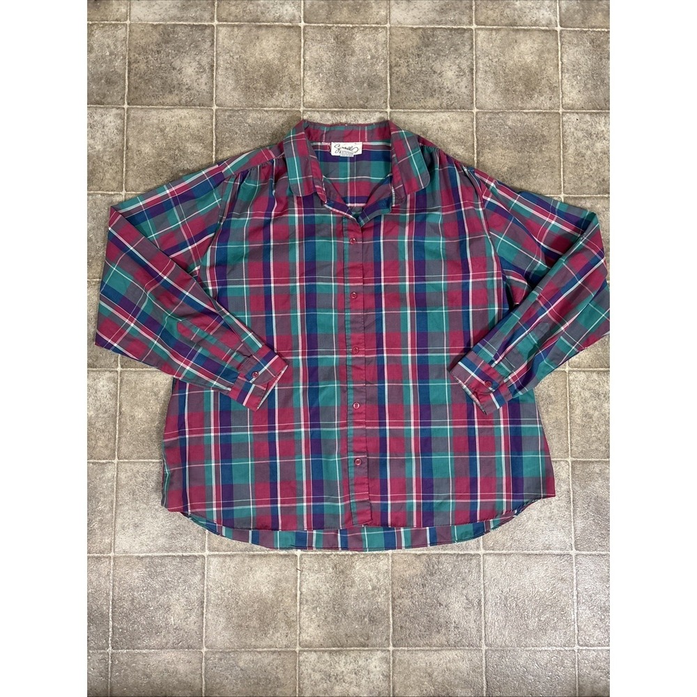 VTG 80s Spree by JANTZEN cotton Plaid Long Sleeve‎ Shirt Top Blouse Sz 42